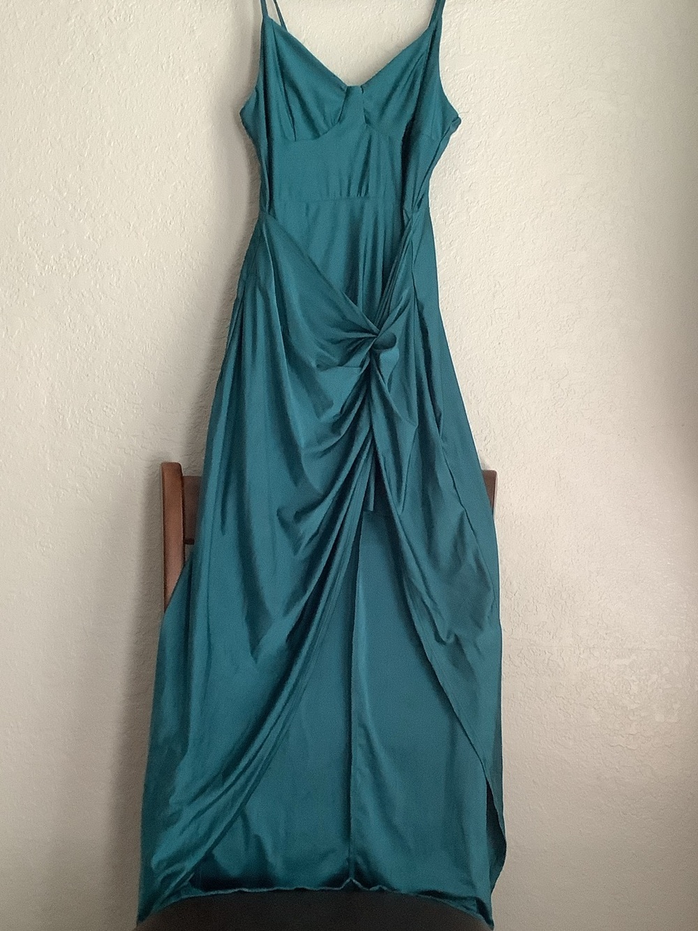 SHEIN Teal Satin Maxi Dress with Front Twist